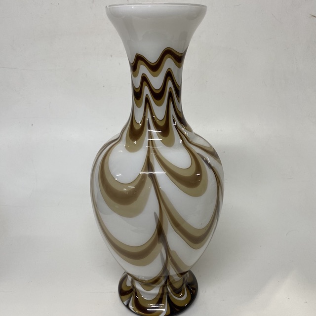 VASE, White Brown Glass 50cm H
